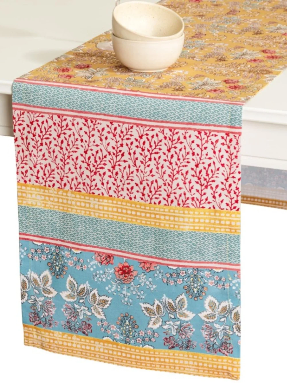 Farmhouse Floral Table Runner 100% Single-Layer 100% Cotton PINK BLUE YELLOW